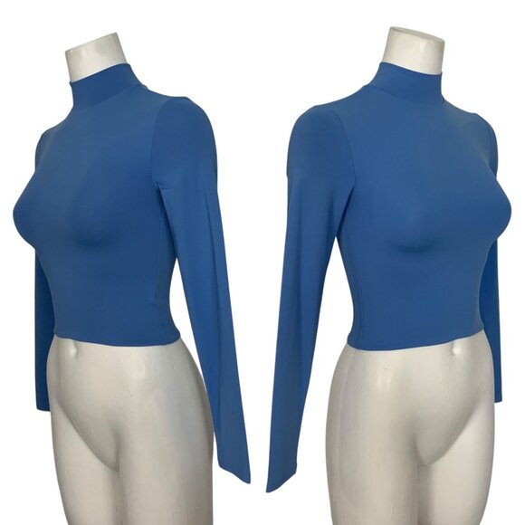 Aritzia Babaton Contour Mockneck Long sleeve Shirt XS Blue Crop Top Fall Fashion - Picture 3 of 12